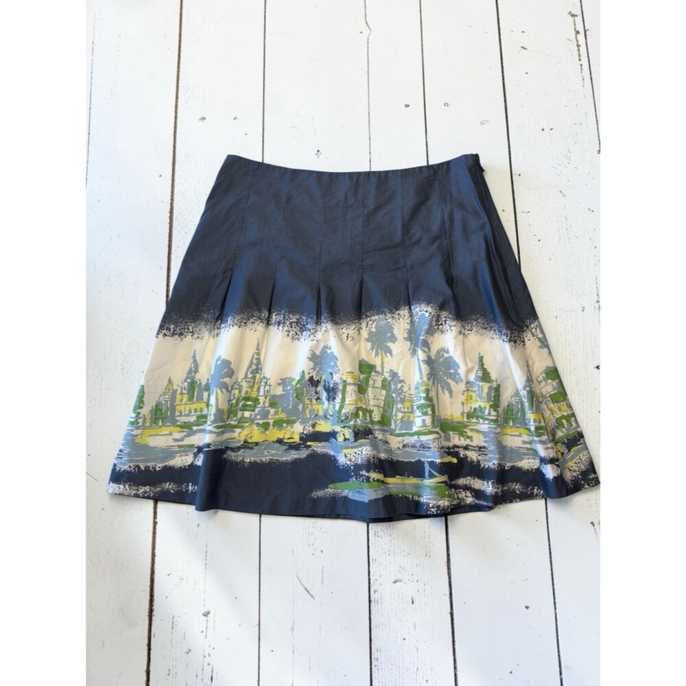 Old Navy Navy Blue Printed Skater Skirt with Cream & Green Border
